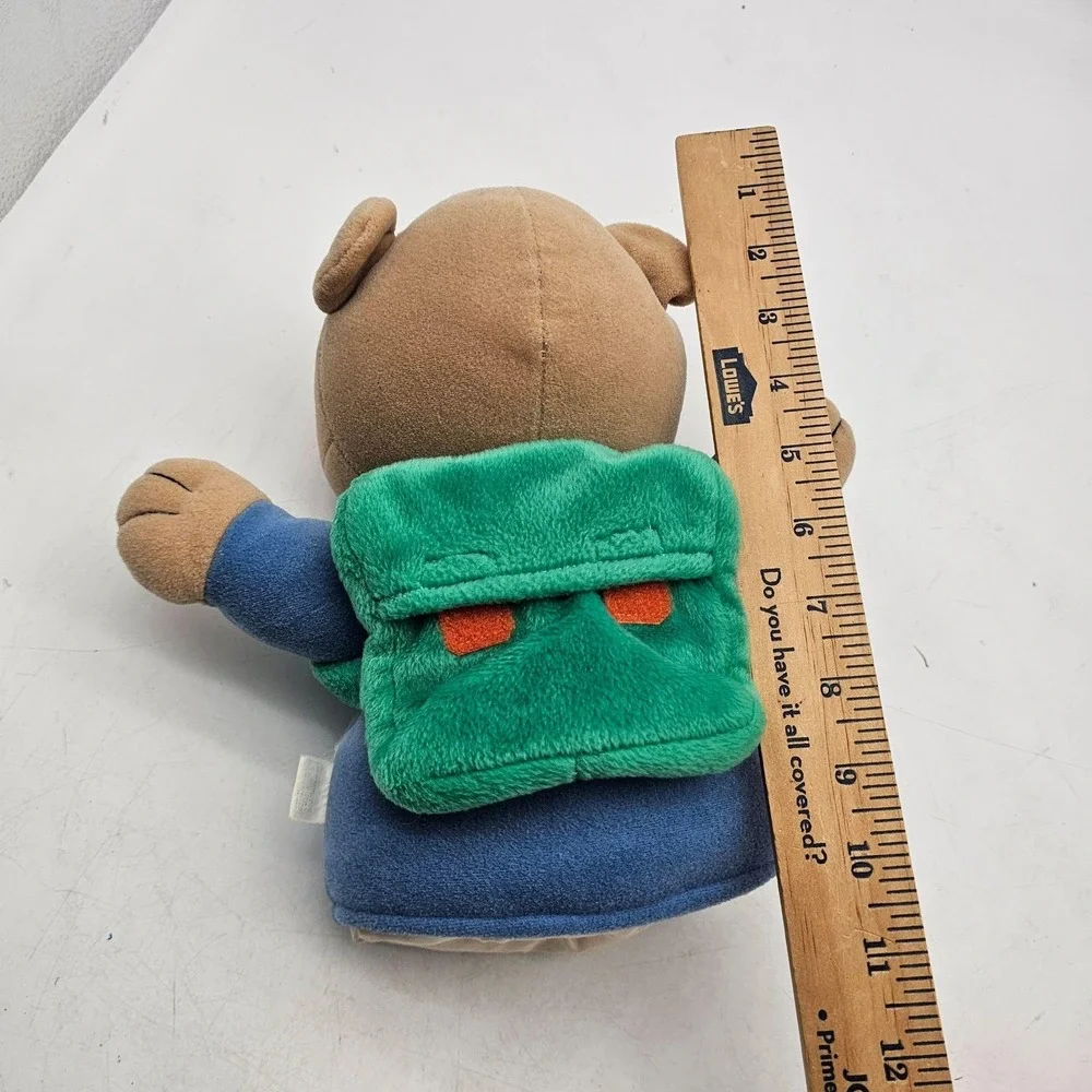 Bear Hand Puppet Plush Stuffed Animal Toy Small Brown Blue Backpack Soft Cute